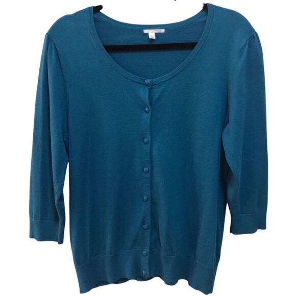 Halogen Cardigan Sweater Womens XL Teal 3/4 Sleeve Button Front Lightweight - Picture 1 of 6
